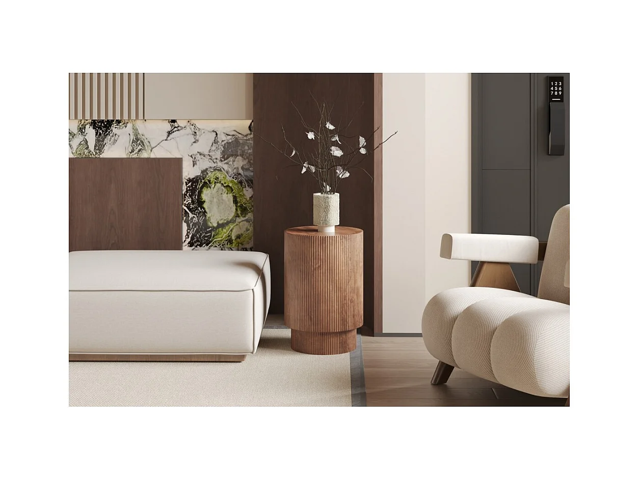 Mesa baja TALVORA – Madera de mango maciza – Mesa baja redonda Ø35 cm – Diseño artesanal y compacto