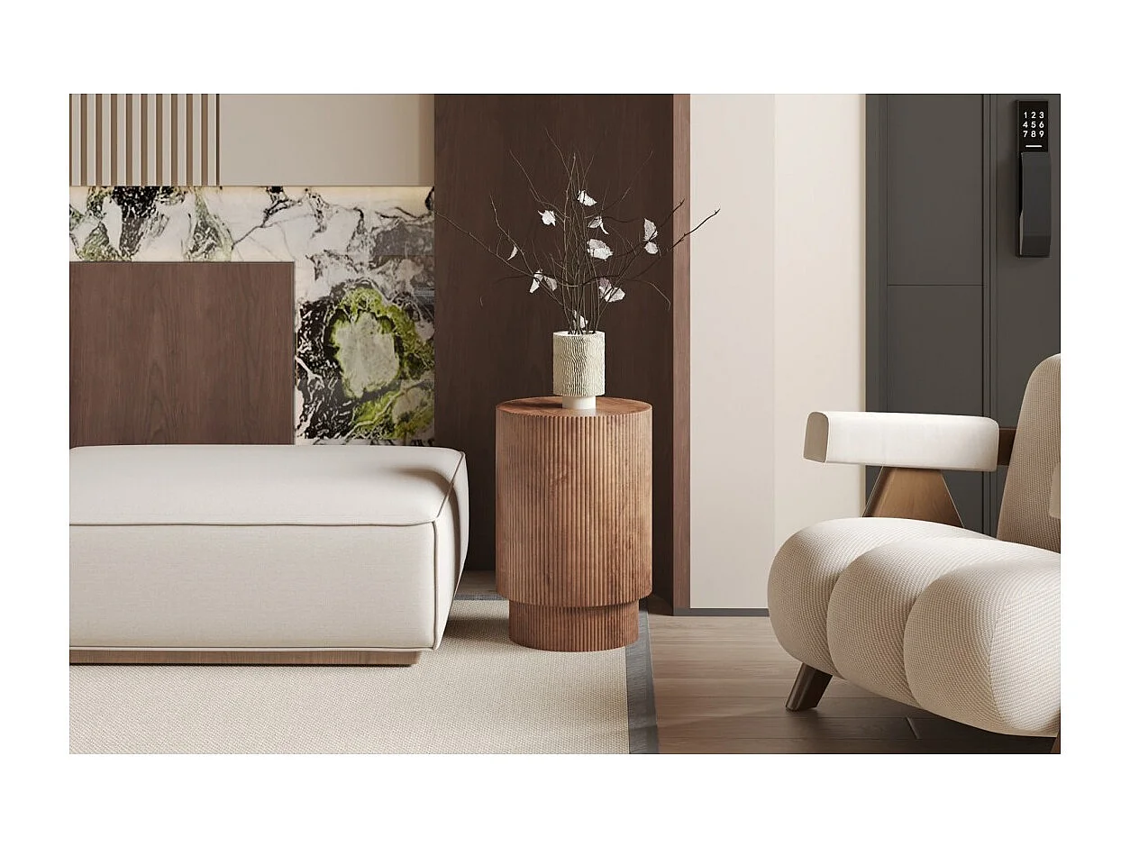 Mesa de centro TALVORA – Madeira de mangueira maciça – Mesa de centro redonda Ø35 cm – Design artesanal e compacto