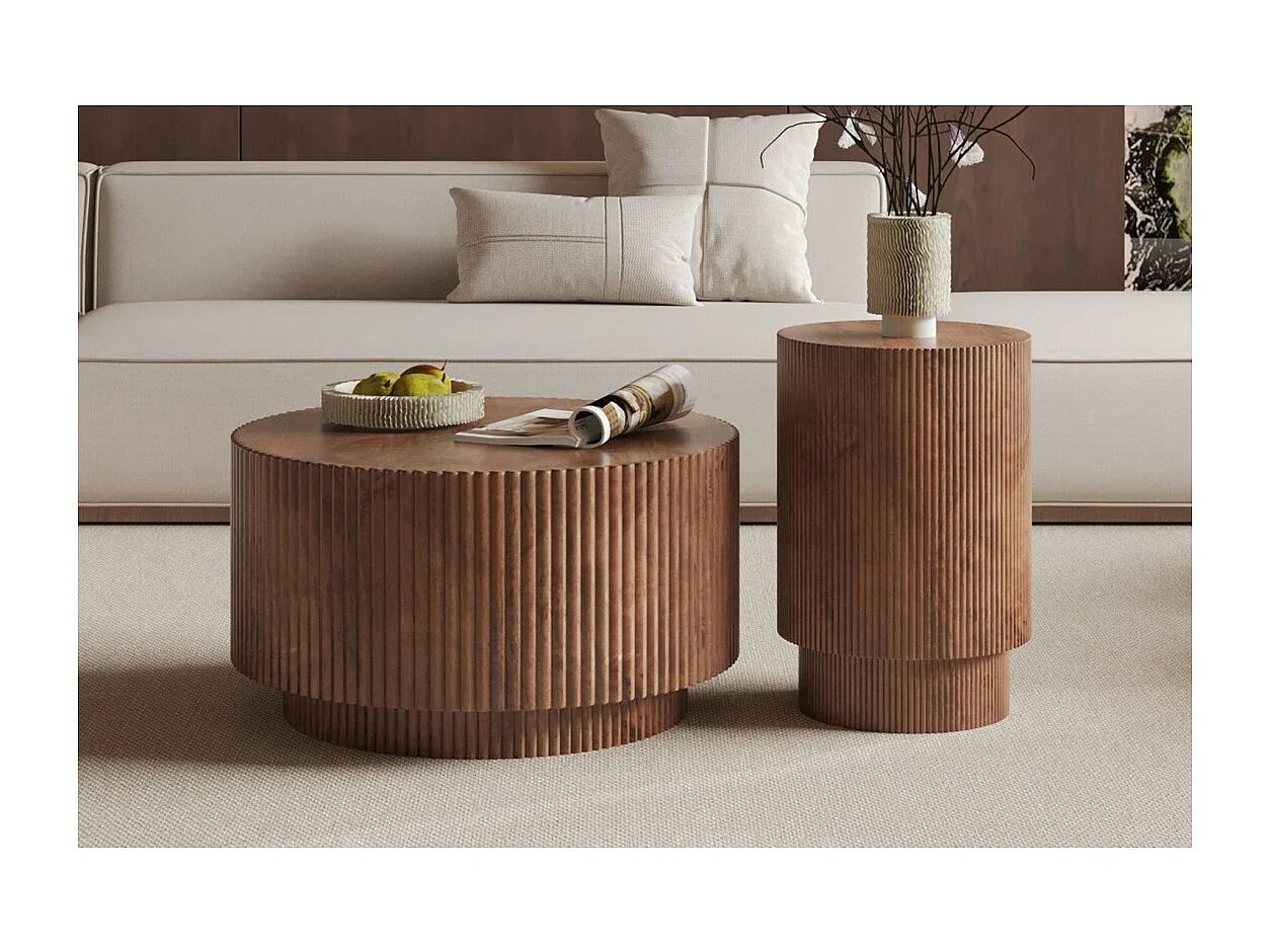 Mesa de centro TALVORA – Madeira de mangueira maciça – Mesa de centro redonda Ø35 cm – Design artesanal e compacto