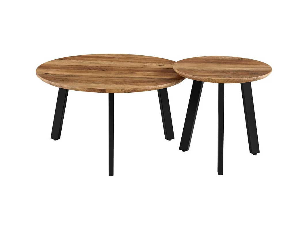 Set de 2 tables basses TUNIS – Coloris bois de manguier – MDF & métal – Style industriel et harmonieux