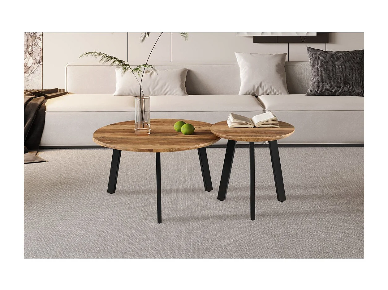 Set de 2 mesas bajas TÚNEZ – Color madera de mango – MDF & metal – Estilo industrial y armonioso