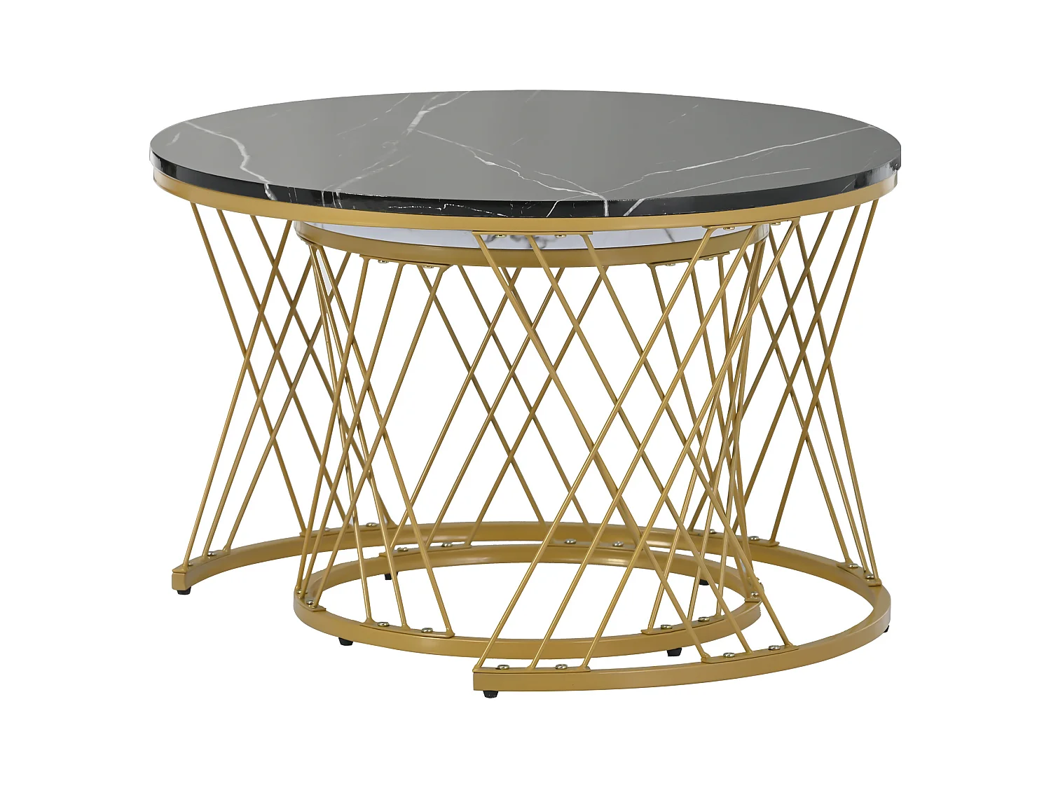 Lot de 2 tables basses  - Tables basses gigognes - cadre doré - plateau de table effet marbre