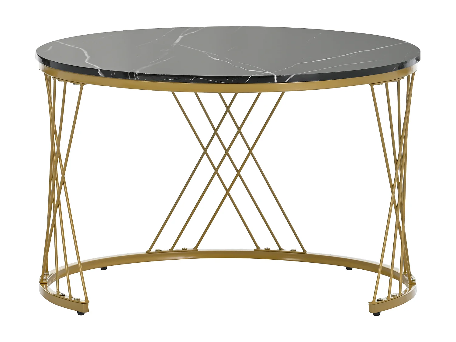 Zestaw 2 stolików kawowych - Wkładane stoliki kawowe - złota rama - blat imitujący marmur