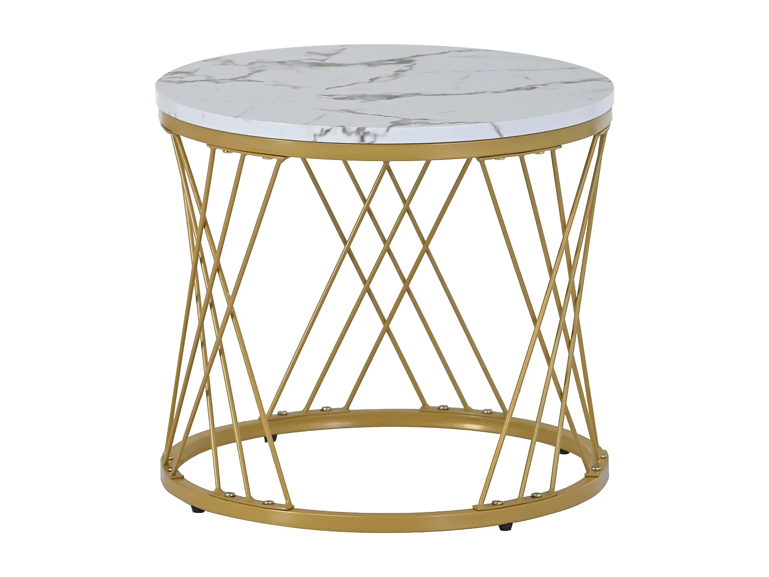 Zestaw 2 stolików kawowych - Wkładane stoliki kawowe - złota rama - blat imitujący marmur