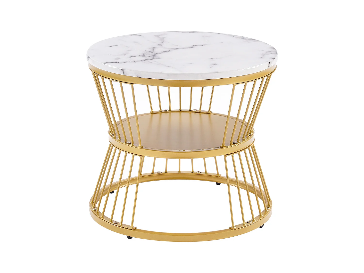 Conjunto de 2 mesas de centro - Mesa de centro redonda encaixável - estrutura metálica dourada - autocolante com efeito mármore