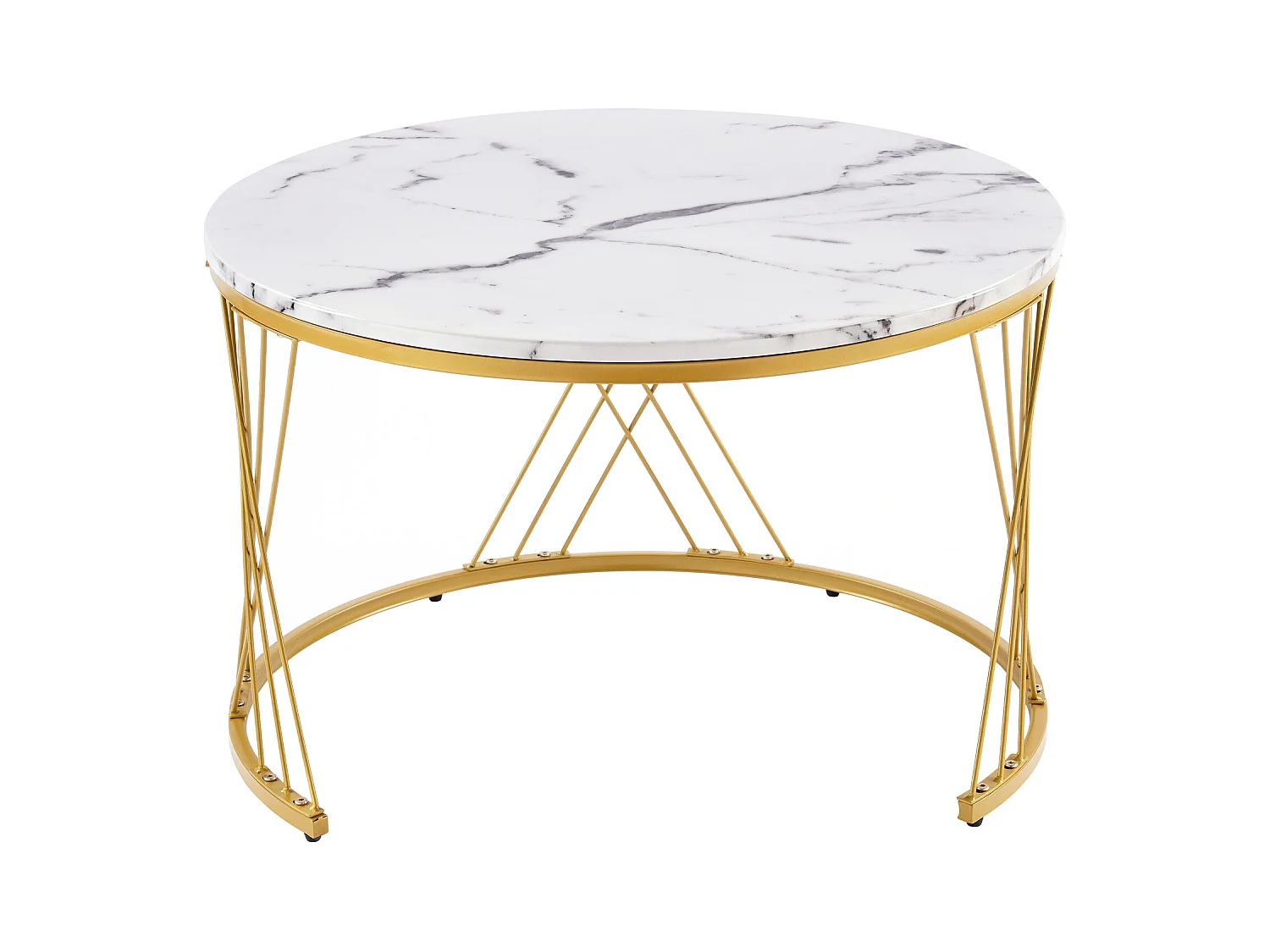Conjunto de 2 mesas de centro - Mesa de centro redonda encaixável - estrutura metálica dourada - autocolante com efeito mármore