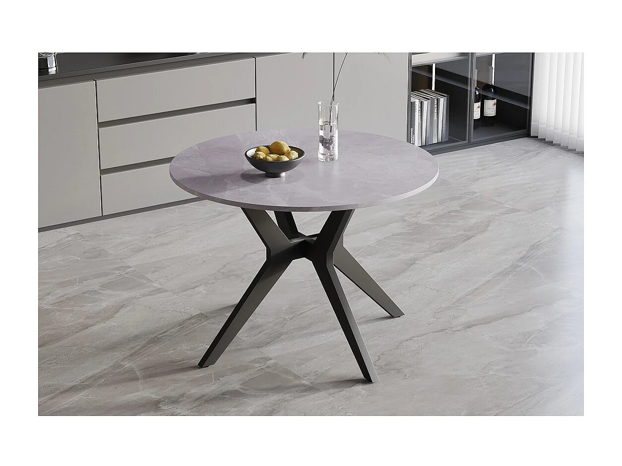 Ronde eettafel ARVENA – 110 cm – Blad van gesinterde steen – Kleur grijs – Eigentijds en robuust ontwerp