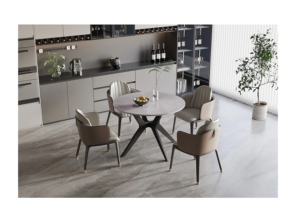 Ronde eettafel ARVENA – 110 cm – Blad van gesinterde steen – Kleur grijs – Eigentijds en robuust ontwerp