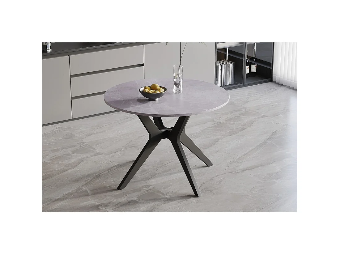 Tavolo da pranzo rotondo ARVENA – 110 cm – Piano in pietra sinterizzata – Colore grigio – Design contemporaneo e robusto