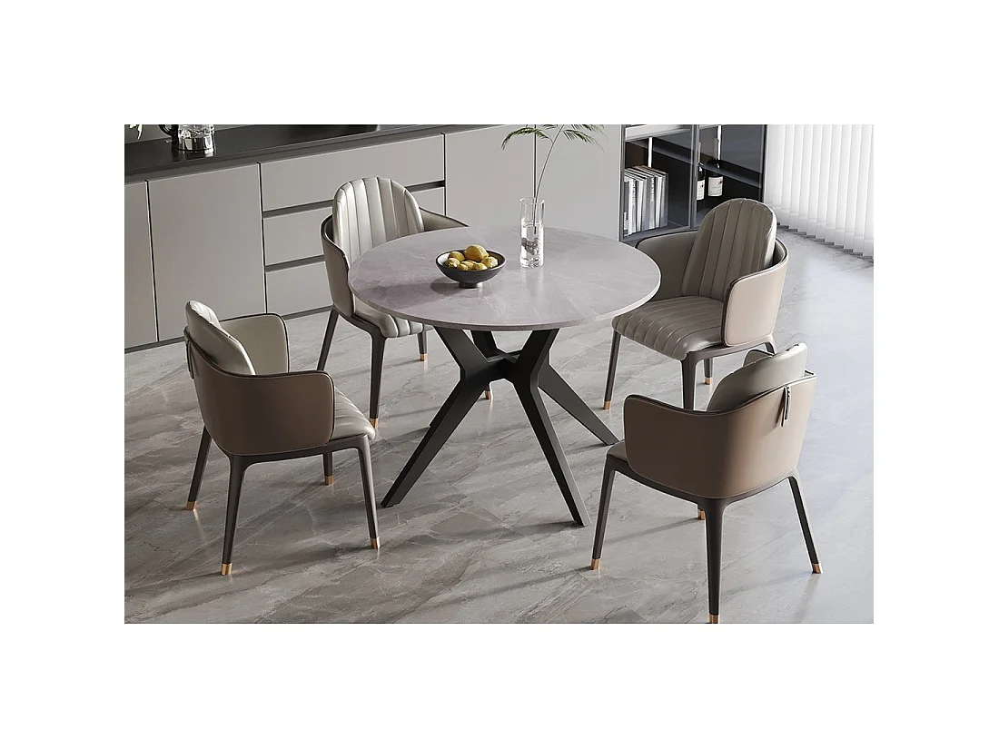 Tavolo da pranzo rotondo ARVENA – 110 cm – Piano in pietra sinterizzata – Colore grigio – Design contemporaneo e robusto