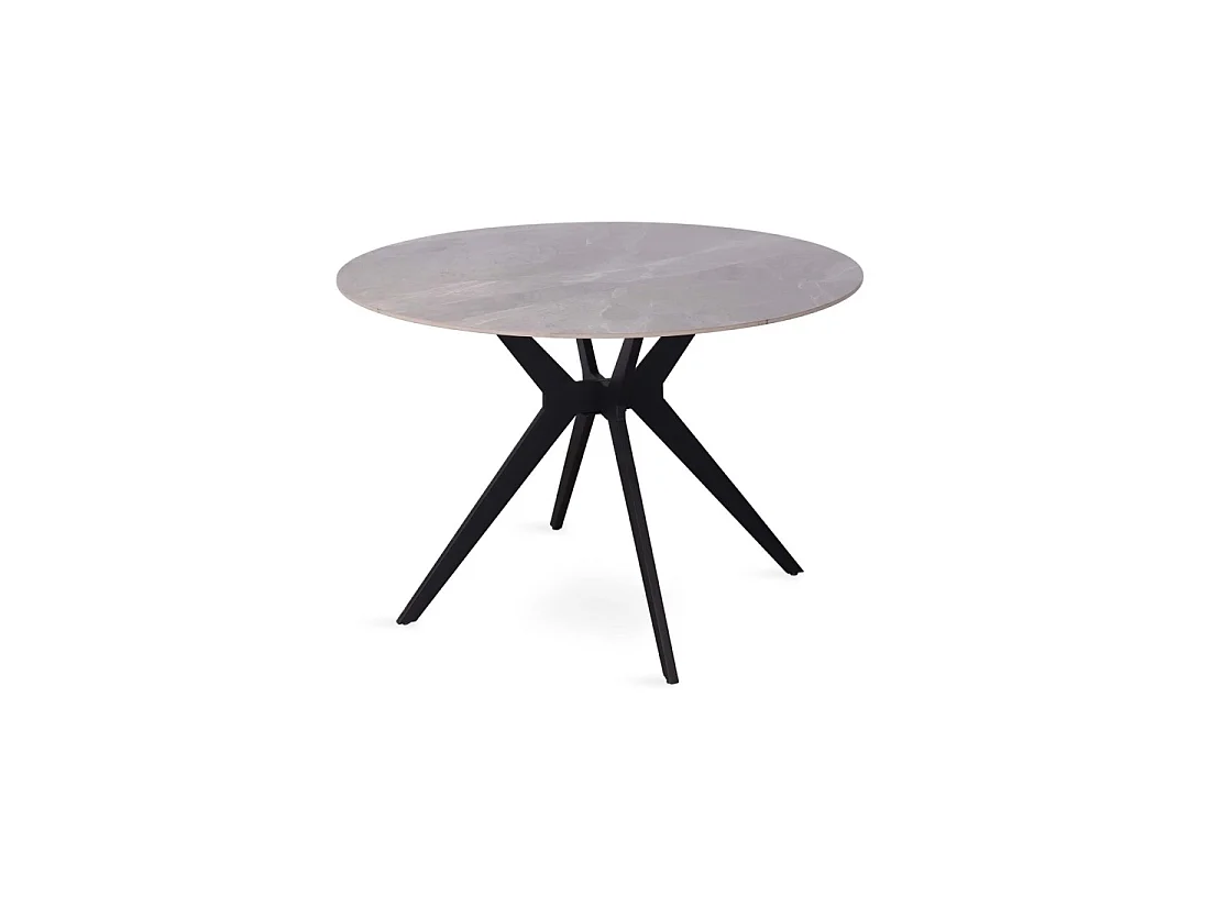 Tavolo da pranzo rotondo ARVENA – 110 cm – Piano in pietra sinterizzata – Colore grigio – Design contemporaneo e robusto