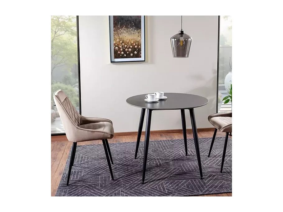 Table de salle à manger compact 90 cm ronde noir mat en céramique SERAFINA