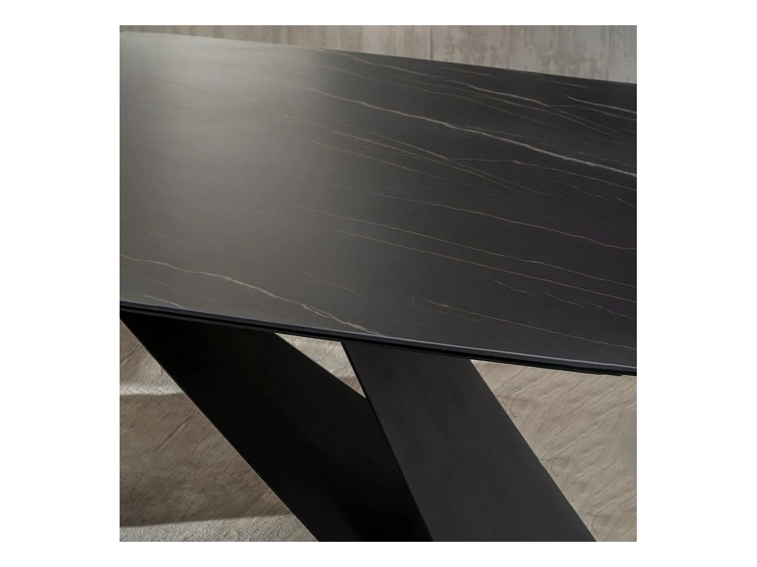 Table fixe moderne "Loyra" en céramique sur verre trempé effet marbre cm 220x110 76h