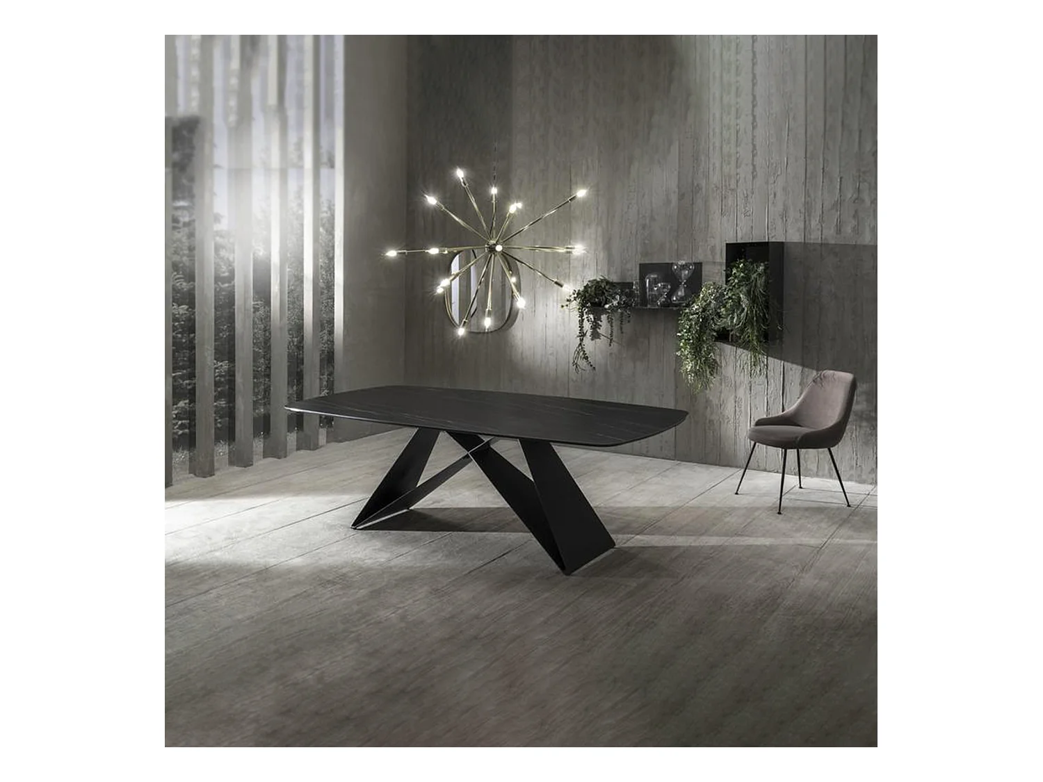 Tavolo moderno fisso "Loyra"in ceramica su vetro temperato effetto marmo cm 220x110 76h