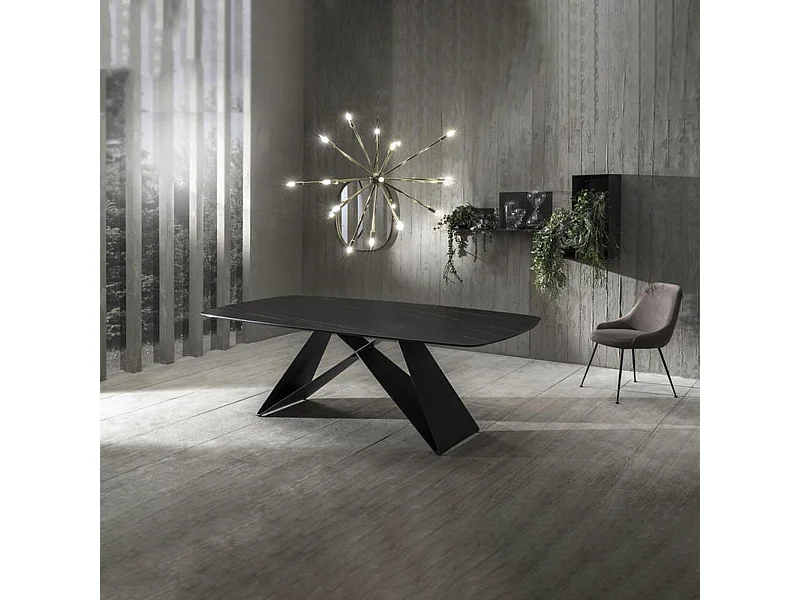 Table fixe moderne "Loyra" en céramique sur verre trempé effet marbre cm 220x110 76h