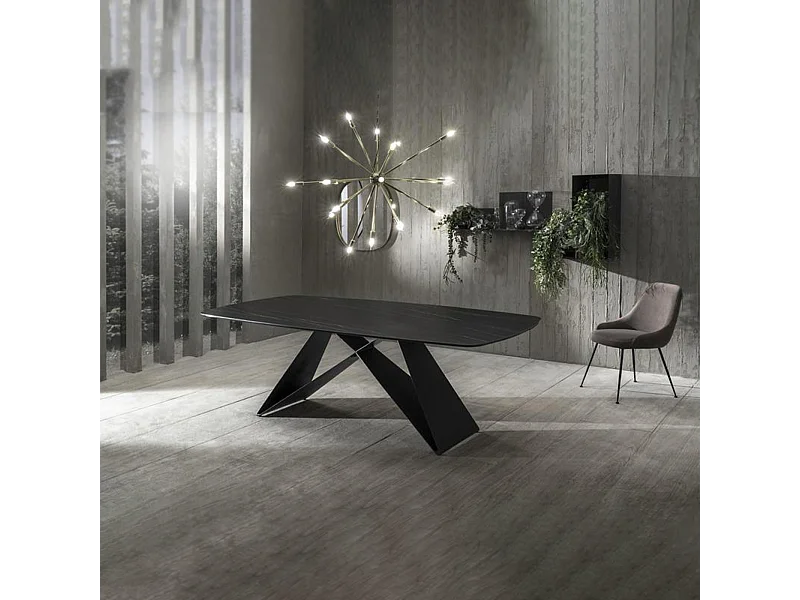 Mesa fija moderna "Loyra" en cerámica sobre cristal templado efecto mármol cm 220x110 76h