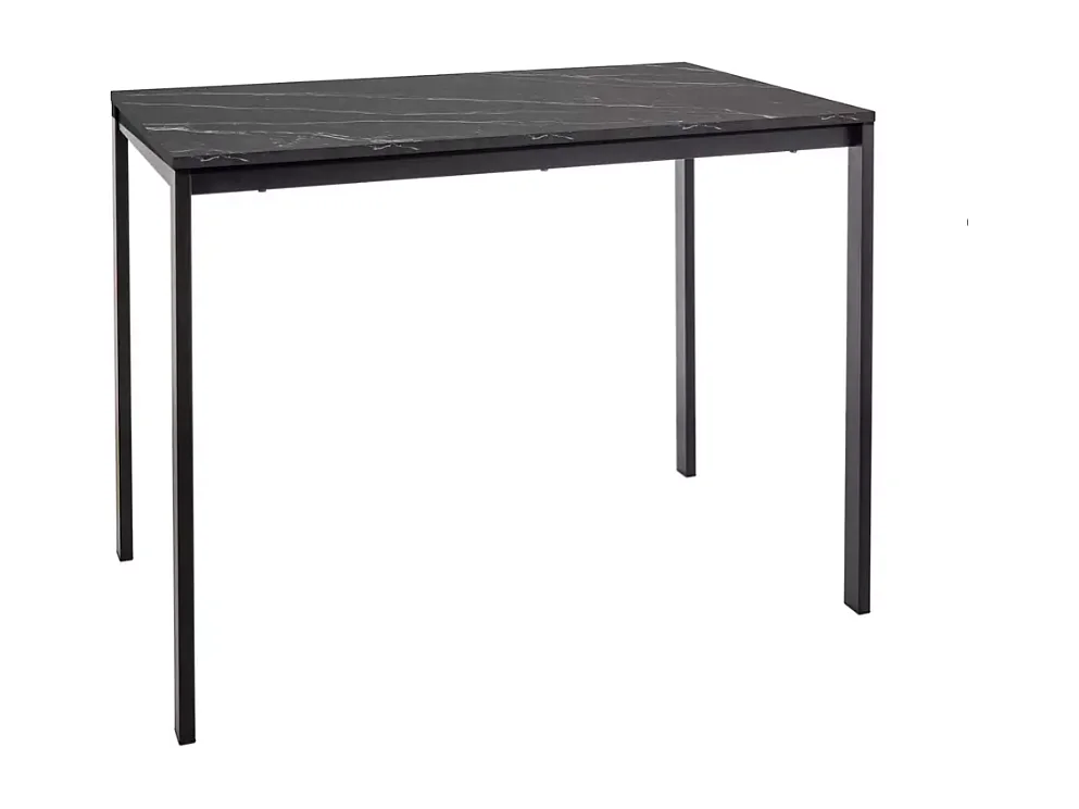 Table rectangulaire 100 cm avec plateau stratifié noir effet marbre pieds noir LANDRY