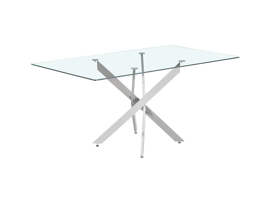Mesa de comedor CRISTELIA – 160x90 cm – Tablero de cristal – Patas de metal cromado – Diseño elegante y luminoso