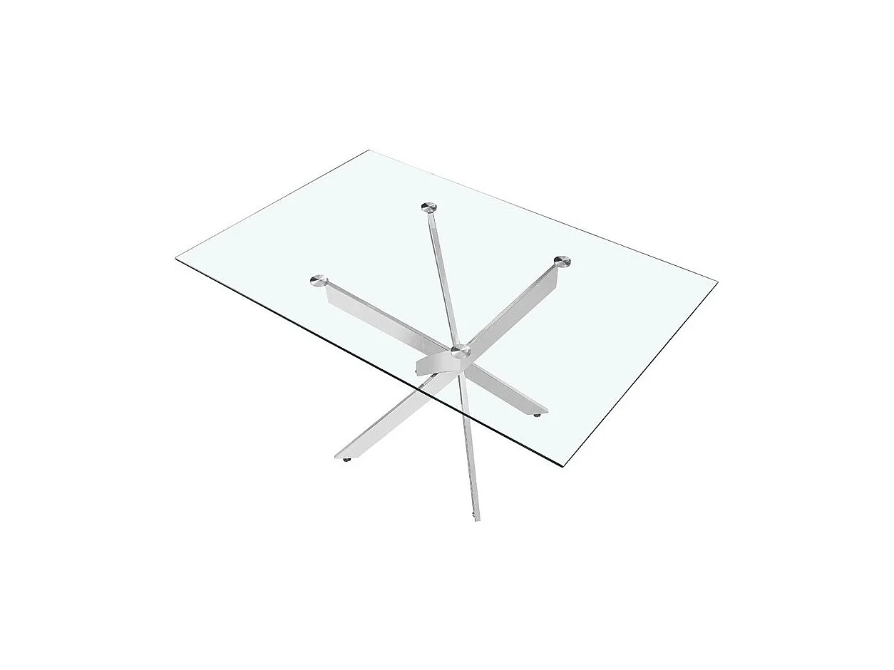 Mesa de comedor CRISTELIA – 160x90 cm – Tablero de cristal – Patas de metal cromado – Diseño elegante y luminoso