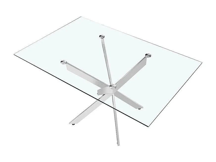 Mesa de comedor CRISTELIA – 160x90 cm – Tablero de cristal – Patas de metal cromado – Diseño elegante y luminoso