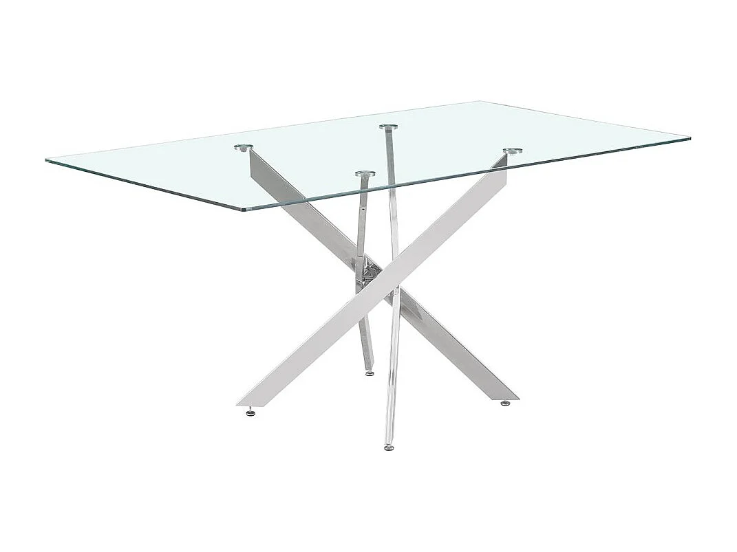 Mesa de jantar CRISTELIA – 160x90 cm – Tampo de vidro – Pés em metal cromado – Design elegante e luminoso