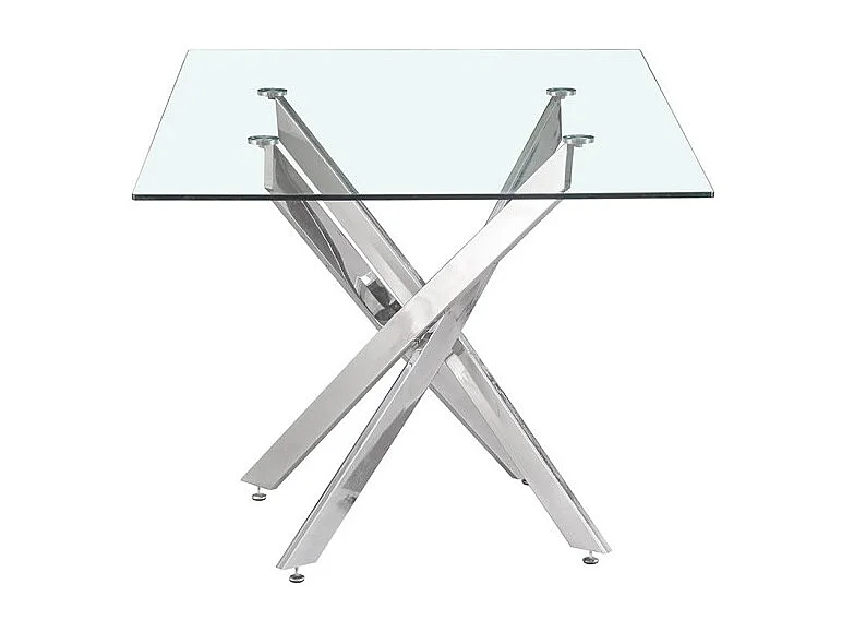 Mesa de jantar CRISTELIA – 160x90 cm – Tampo de vidro – Pés em metal cromado – Design elegante e luminoso