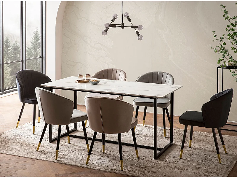 Eettafel 120x60x76 cm Moderne marmerlook zwarte keukentafel, kleine eettafel, rechthoekige eettafel, eettafel met metalen poten