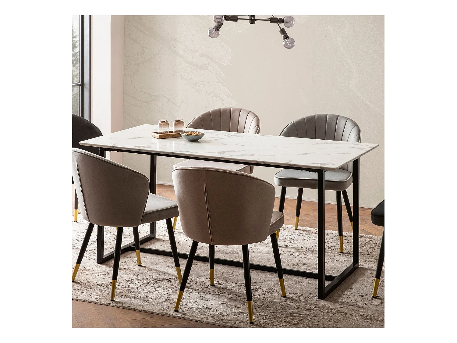 Eettafel 120x60x76 cm Moderne marmerlook zwarte keukentafel, kleine eettafel, rechthoekige eettafel, eettafel met metalen poten