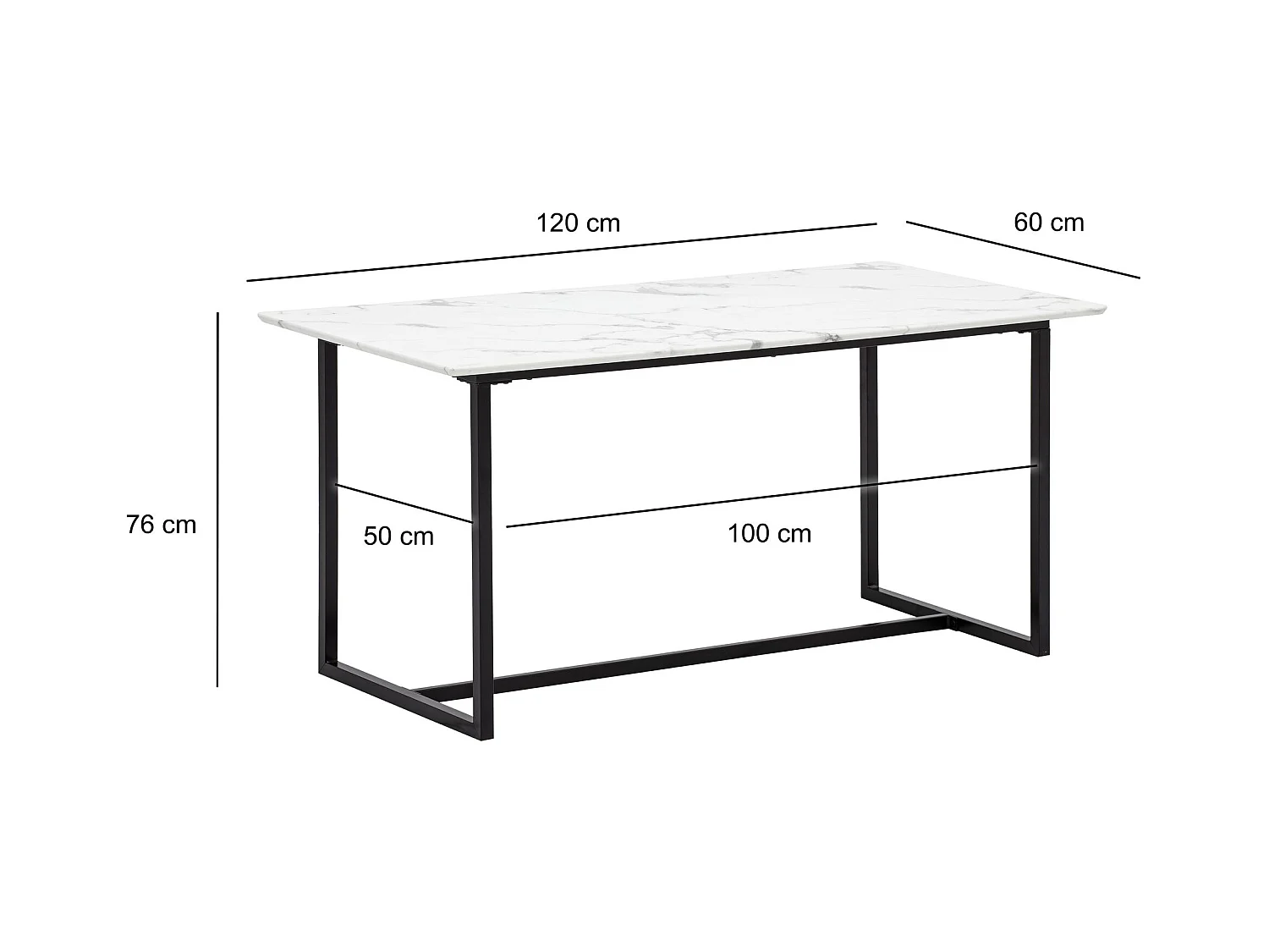Eettafel 120x60x76 cm Moderne marmerlook zwarte keukentafel, kleine eettafel, rechthoekige eettafel, eettafel met metalen poten