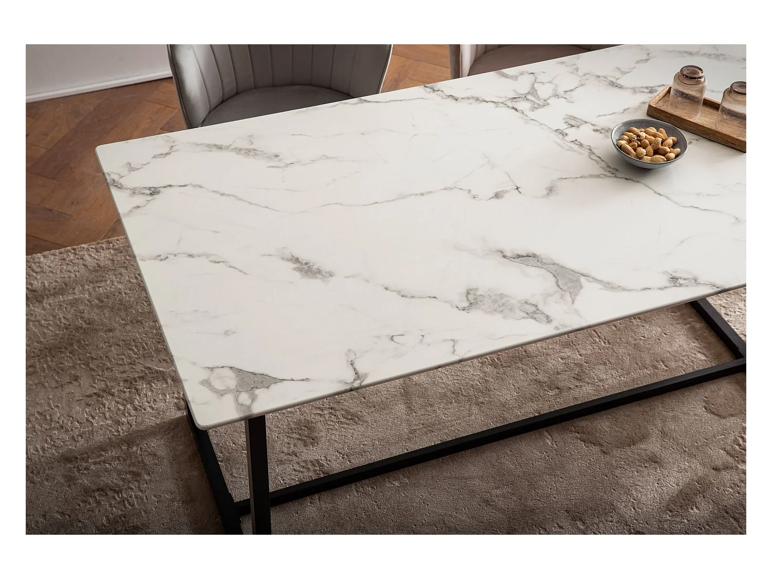 Eettafel 120x60x76 cm Moderne marmerlook zwarte keukentafel, kleine eettafel, rechthoekige eettafel, eettafel met metalen poten