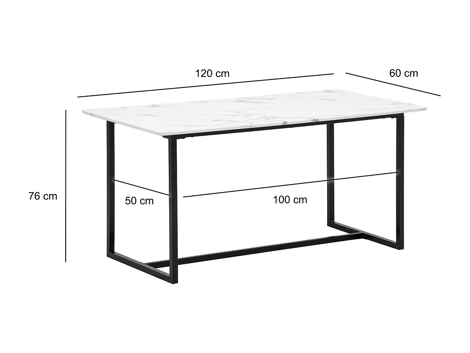 Table de salle à manger 120x60x76 cm Table de cuisine blanche aspect marbre moderne, petite table