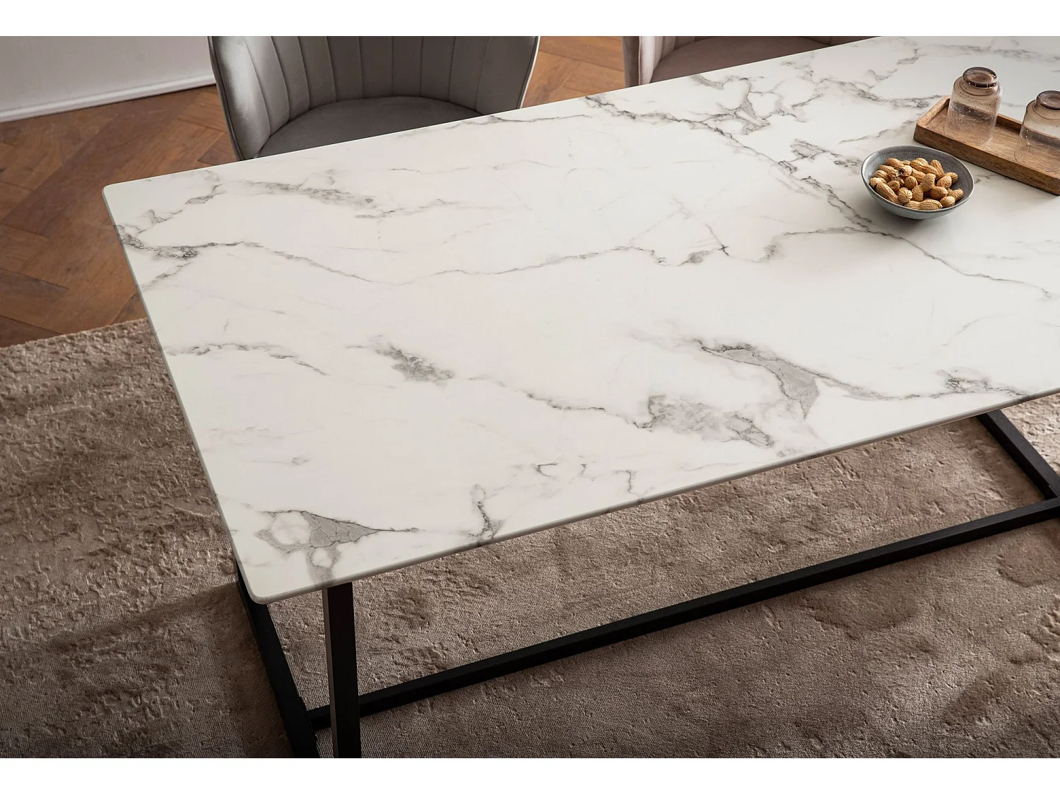 Table de salle à manger 120x60x76 cm Table de cuisine blanche aspect marbre moderne, petite table