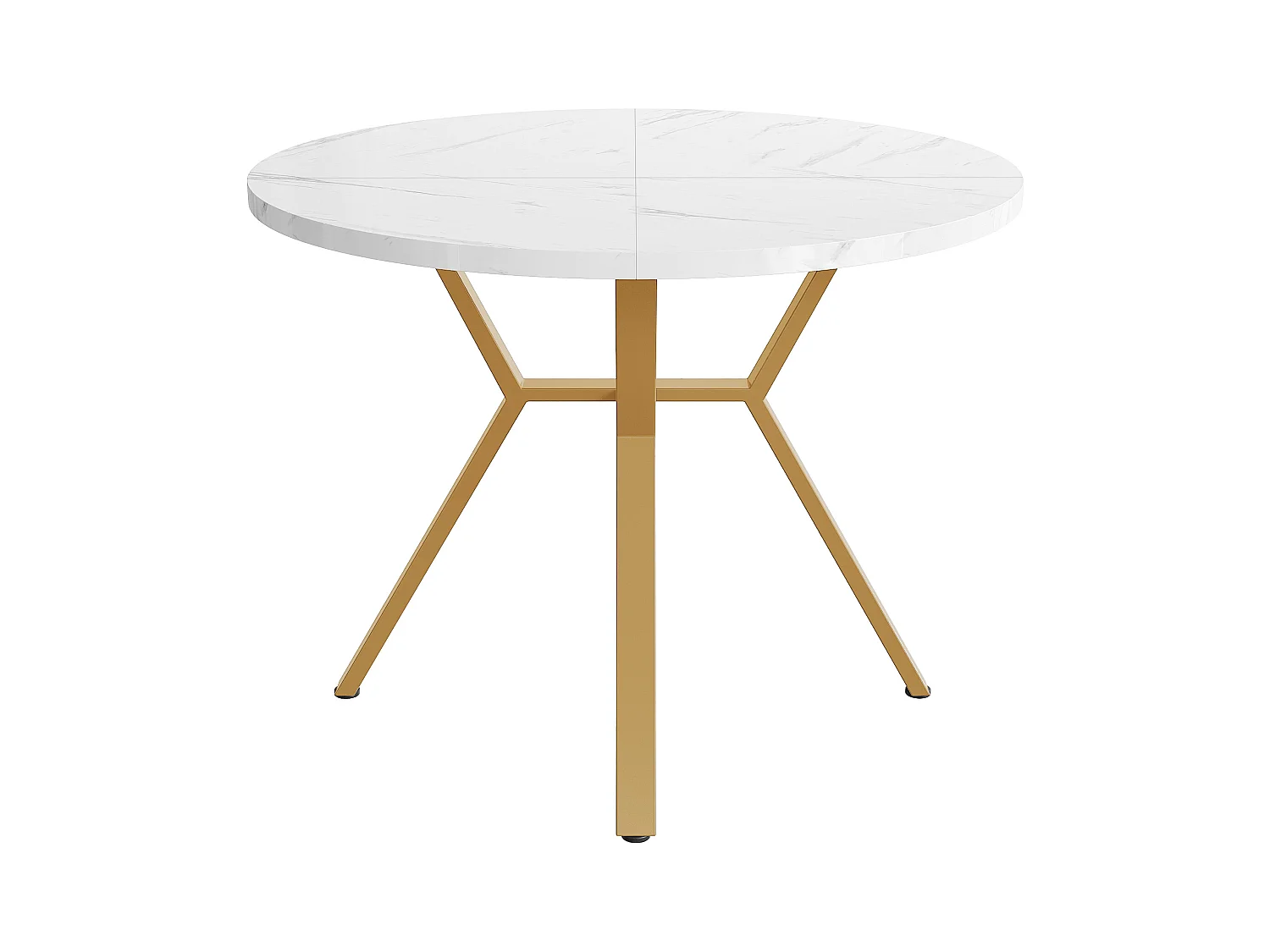 Table à manger ronde 4 personnes, plateau en placage marbre blanc avec pieds en métal doré - 100x100x75cm