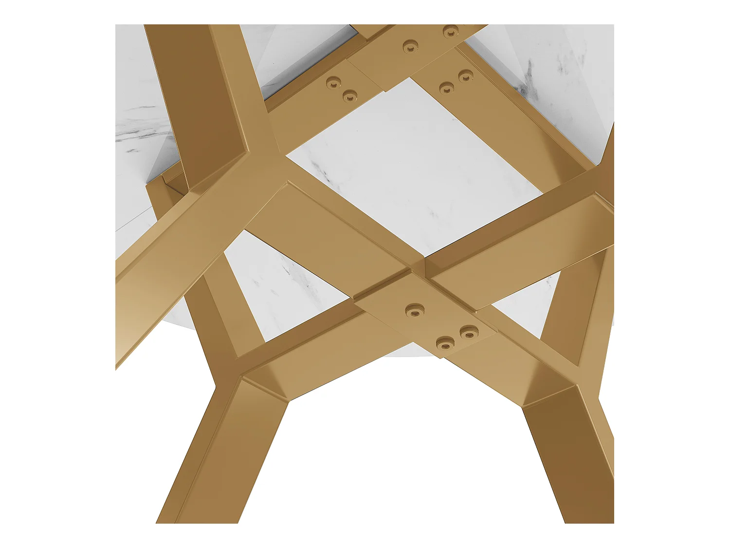 Table à manger ronde 4 personnes, plateau en placage marbre blanc avec pieds en métal doré - 100x100x75cm
