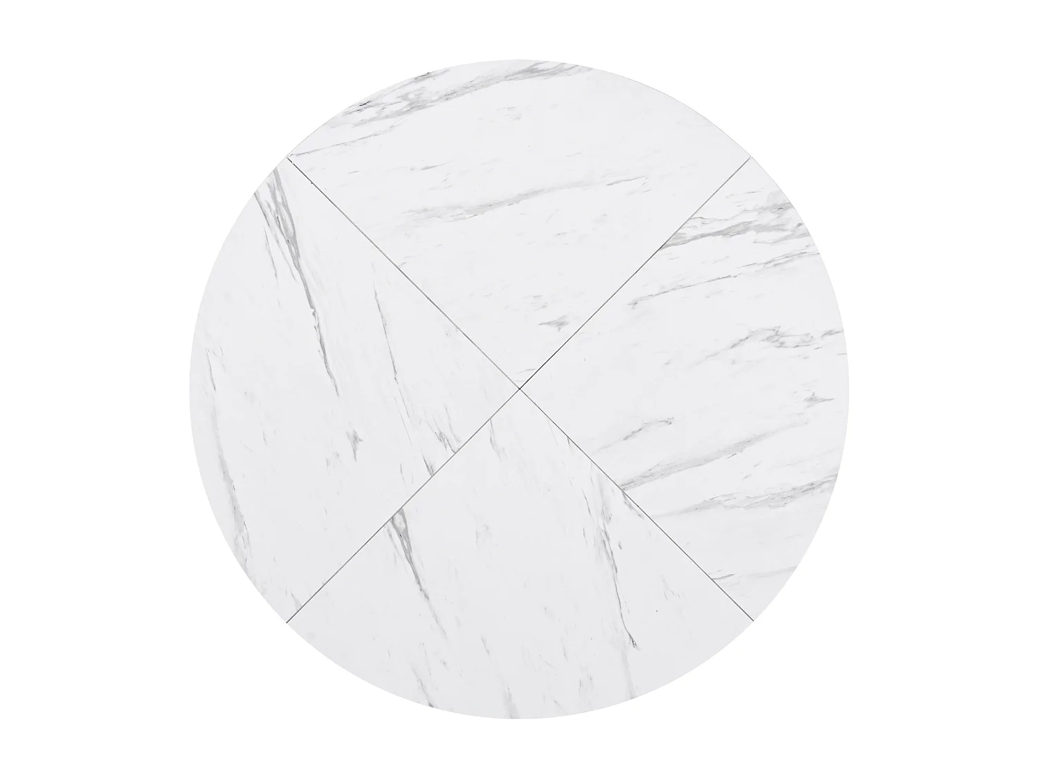 Mesa de jantar redonda para 4 pessoas, tampo em folheado de mármore branco com pés em metal dourado - 100x100x75cm