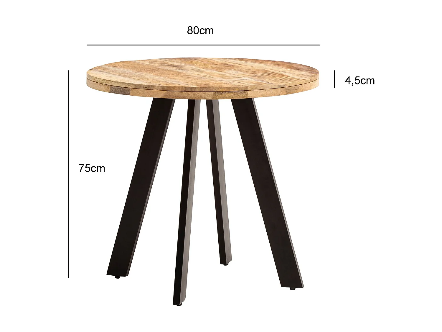 Table de Salle à Manger 80x80x75 cm en Bois Massif de Manguier, Table de Cuisine Ronde Moderne
