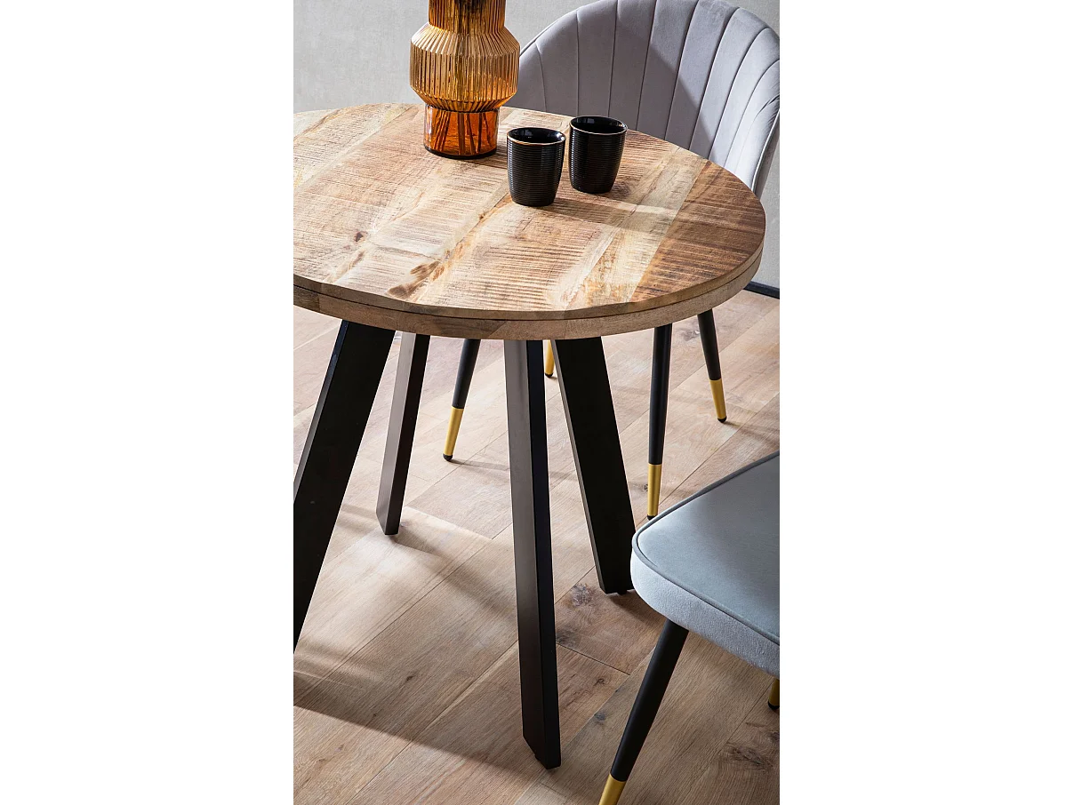 Table de Salle à Manger 80x80x75 cm en Bois Massif de Manguier, Table de Cuisine Ronde Moderne