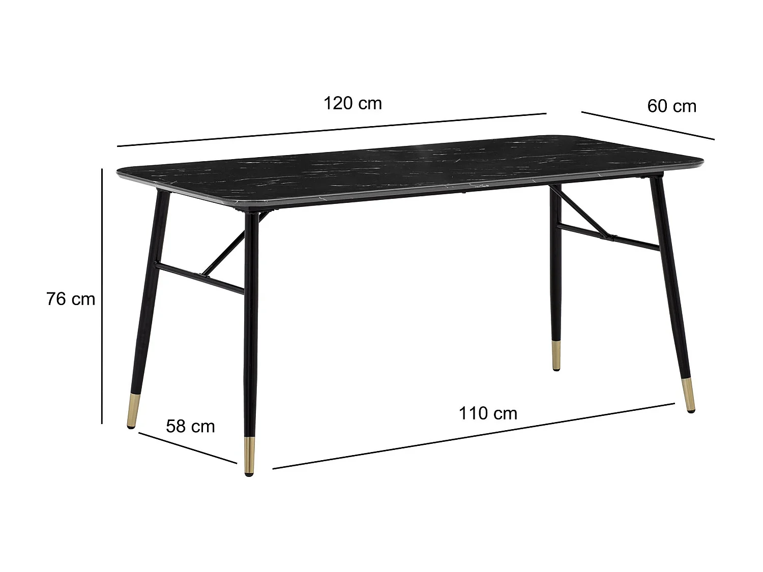 Table de salle à manger 120x60x76 cm Table de salle à manger noire aspect marbre moderne, petite