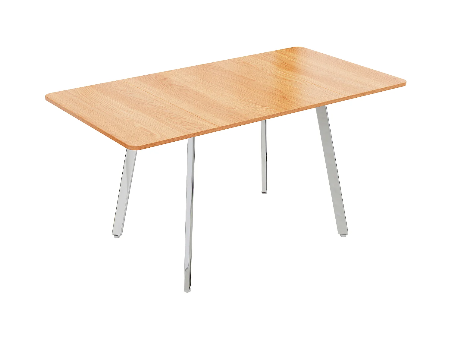 Table à manger moderne et minimaliste de couleur naturelle élégante et pieds chromés argentés – 140 cm x 80 cm, convient pour 4 à 6 personnes