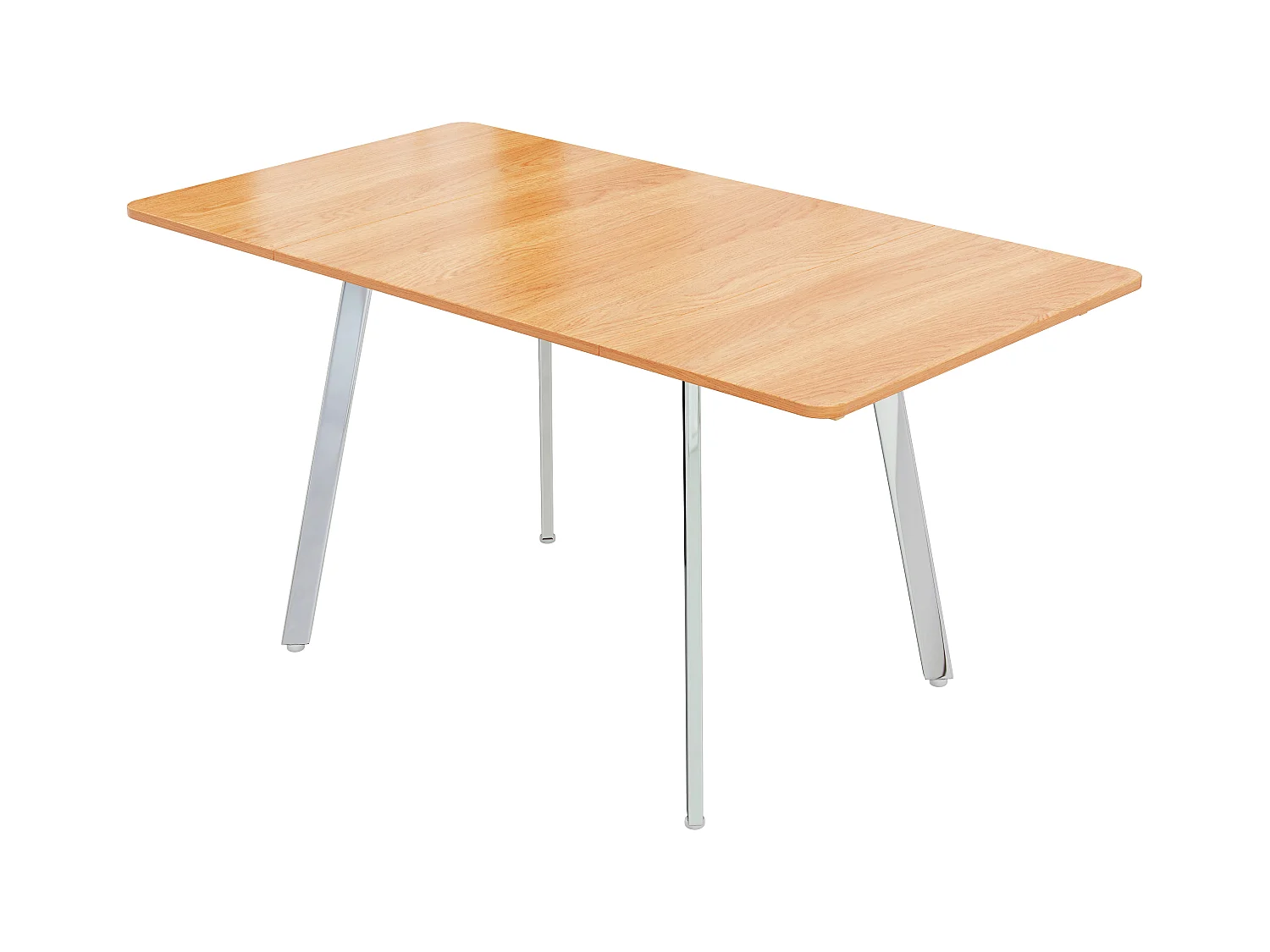 Table à manger moderne et minimaliste de couleur naturelle élégante et pieds chromés argentés – 140 cm x 80 cm, convient pour 4 à 6 personnes