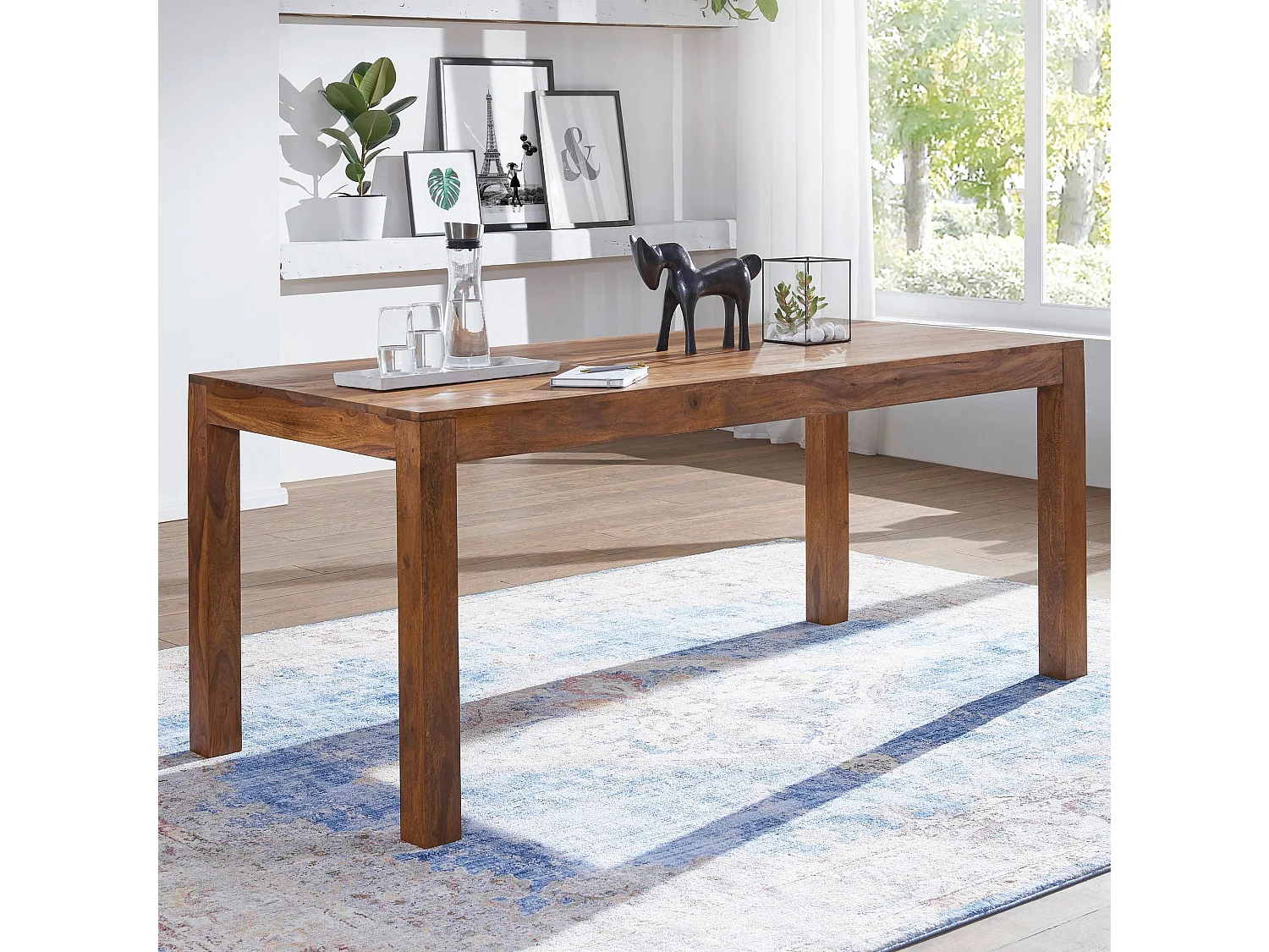 Table de Salle à Manger 180x90x76 cm en Bois Massif de Sheesham Style Intemporel, Table de Cuisine