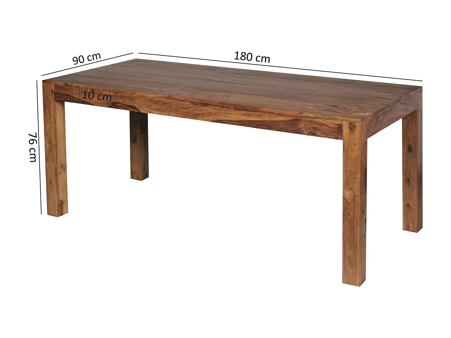Table de Salle à Manger 180x90x76 cm en Bois Massif de Sheesham Style Intemporel, Table de Cuisine