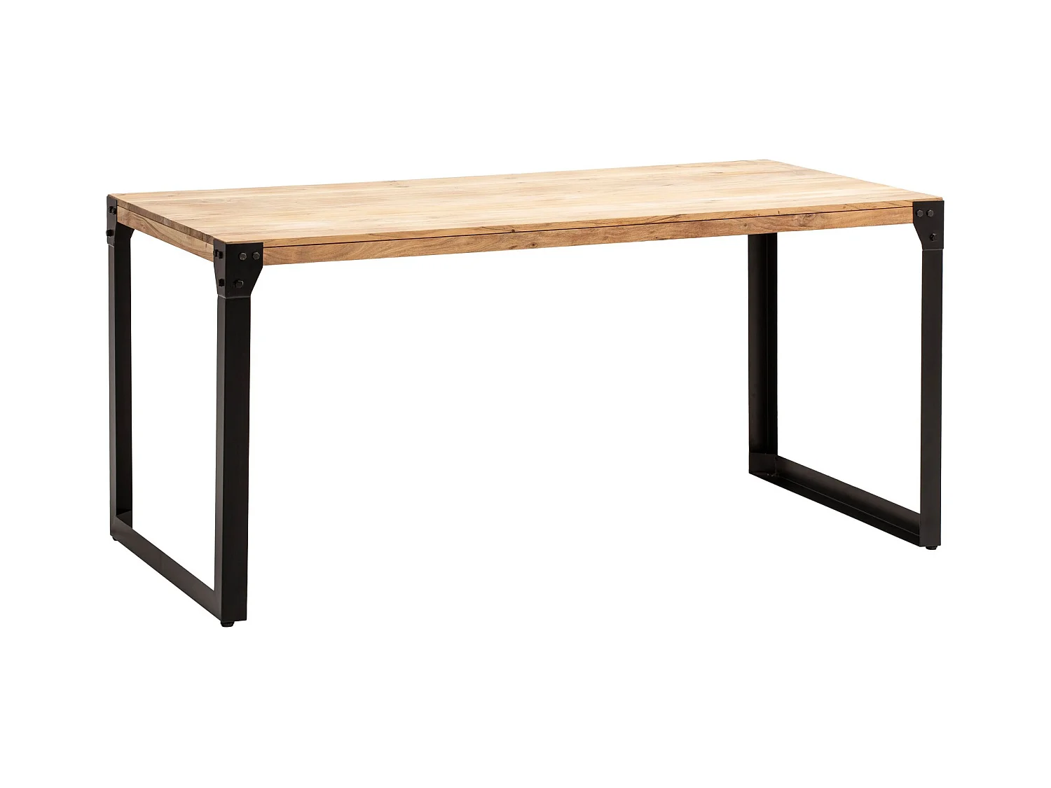 Eettafel 180x90x76 cm massief acaciahout metaal industriële stijl, grote rechthoekige keukentafel met metalen poten