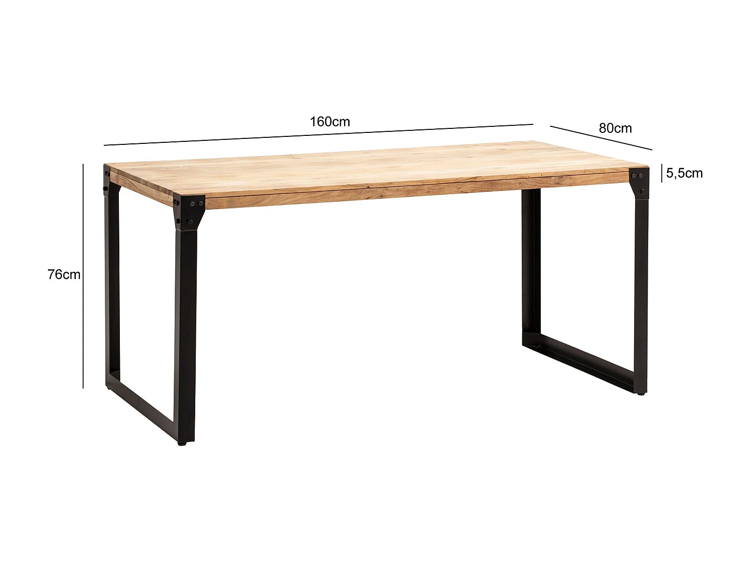 Table de Salle à Manger 160x80x76 cm Bois d’Acacia Massif Métal Style Industriel, Table de Cuisine