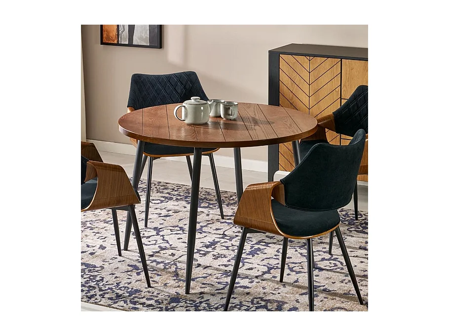 Table de salle à manger ronde 105 cm noyer JOHN