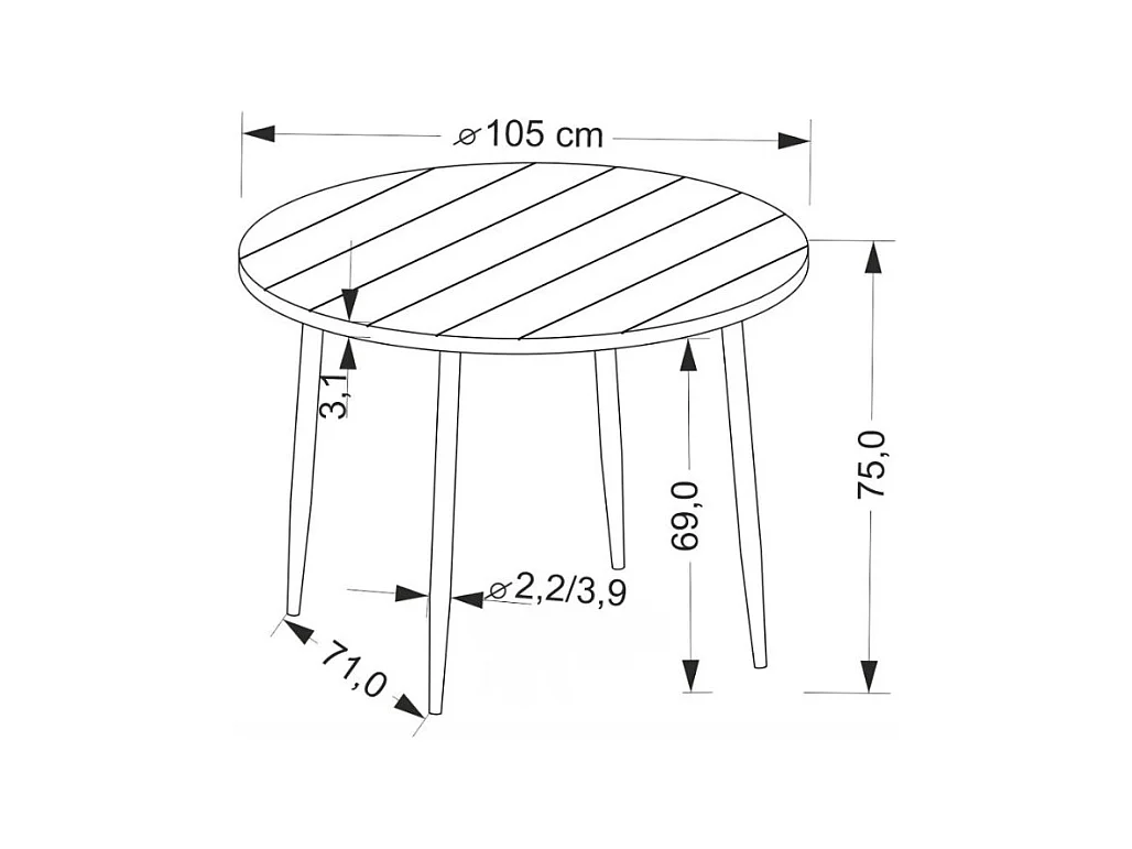 Table de salle à manger ronde 105 cm noyer JOHN
