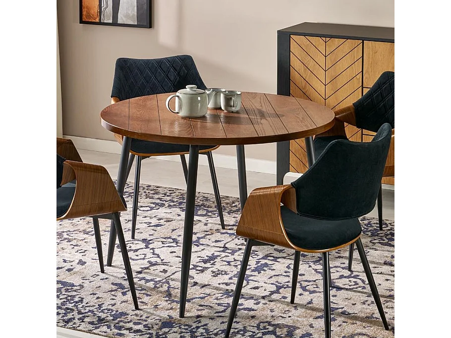 Table de salle à manger ronde 105 cm noyer JOHN