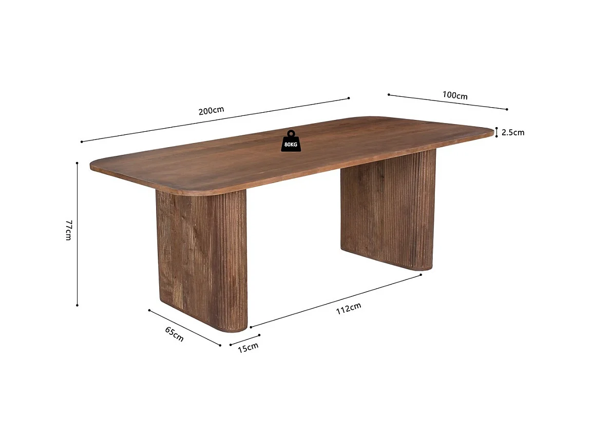 Table à manger TALVORA – 200 cm – Bois de manguier massif – Style contemporain – Finition naturelle robuste