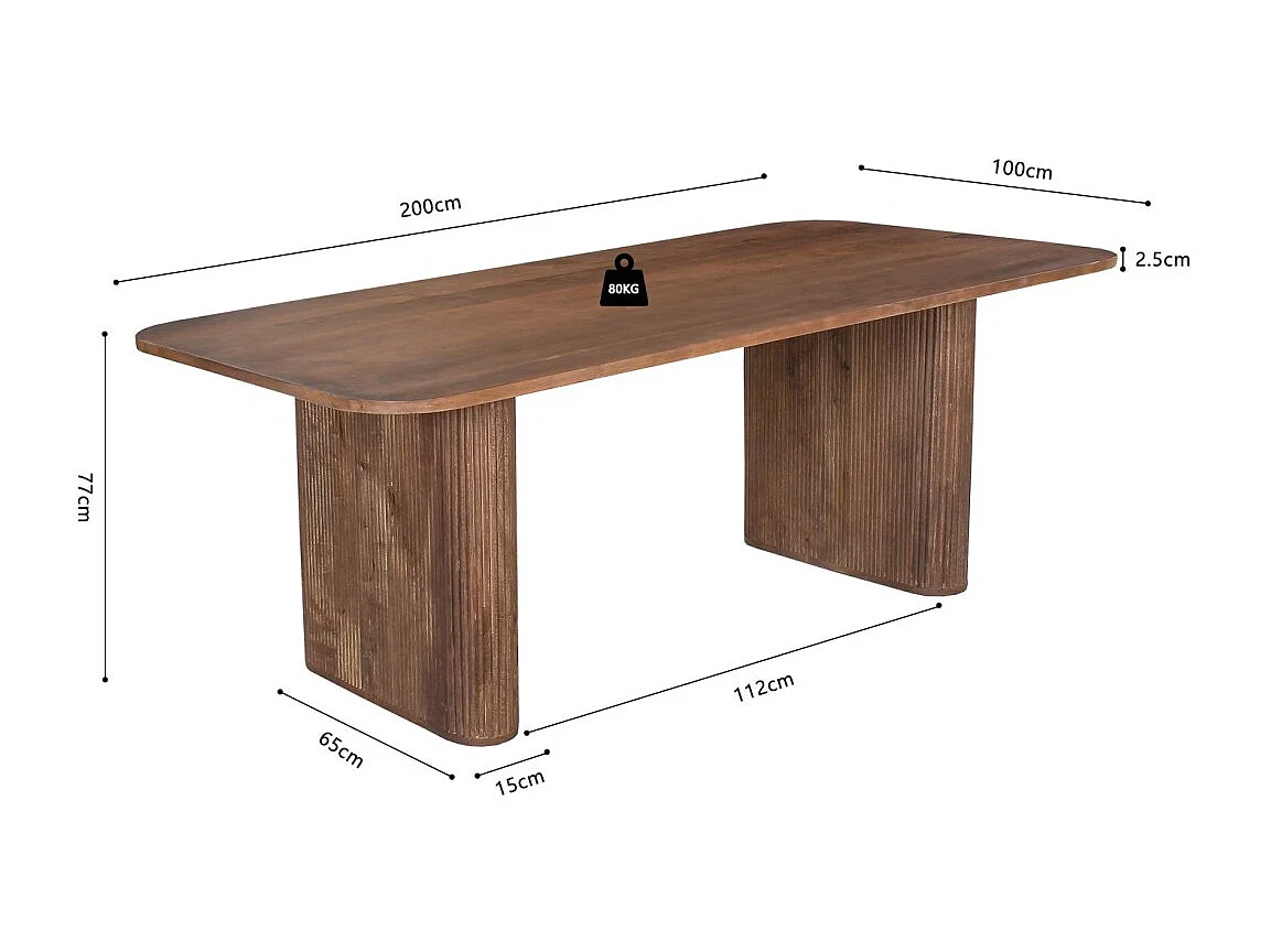 Mesa de jantar TALVORA – 200 cm – Madeira de mangueira maciça – Estilo contemporâneo – Acabamento natural robusto