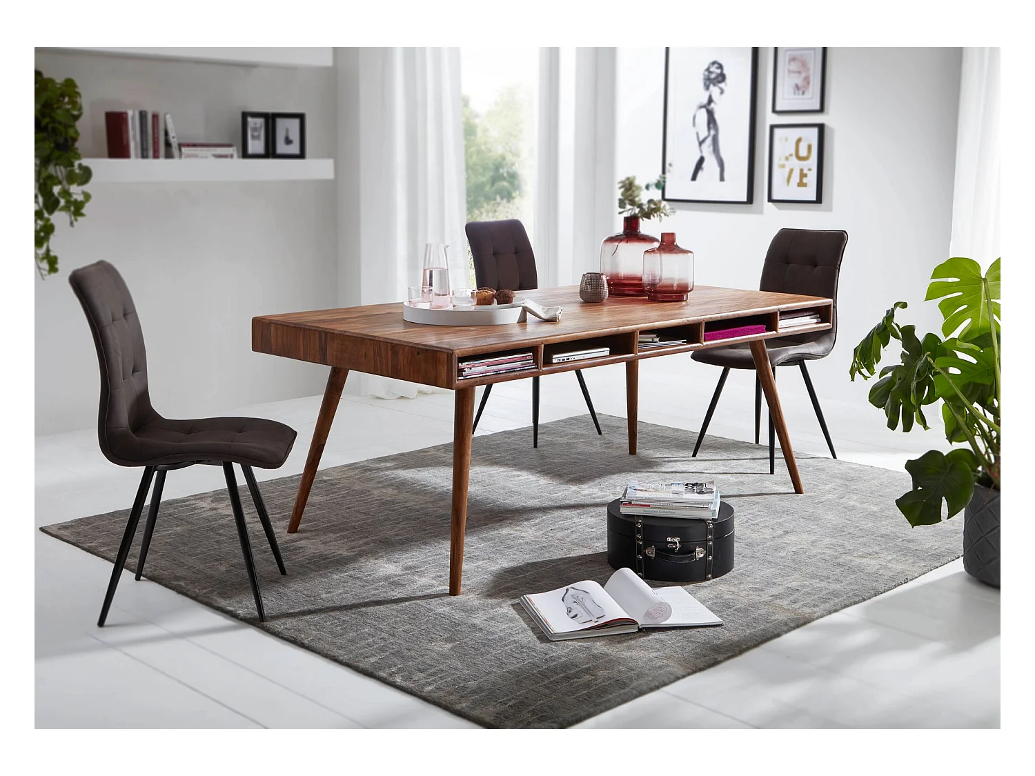 Dressoir 140x78,5x40 cm massief acaciahout, bruine rustieke kast met 3 lades en 2 deuren, opbergkast voor de hal, moderne ladekast